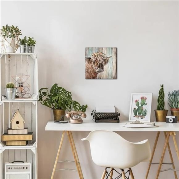 Highland Cow Picture Wall Decor Canvas Painting Art Vintage Country Farmhouse - Picture 5 of 9